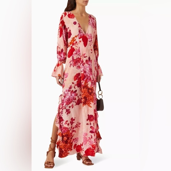 NWT Hemant & Nandita Dali Bohemian Floral Elegant Kaftan Maxi Dress Size Medium - Picture 5 of 14